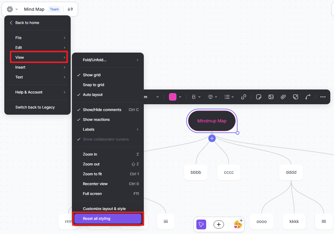 remove custom styling from view menu.png
